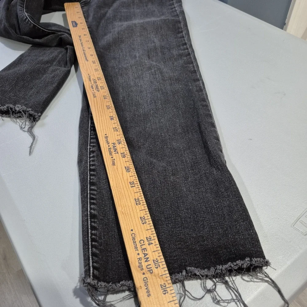 Joe's Jeans Womens 27 Washed Black High Rise Wide Leg Cropped Distressed Raw Hem